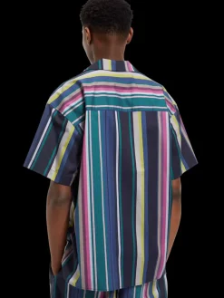Sale Scotch & Soda Multicolour striped fine cotton poplin hawaii shirt BlackMultiStripe