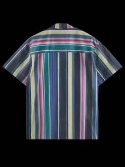Sale Scotch & Soda Multicolour striped fine cotton poplin hawaii shirt BlackMultiStripe