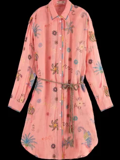 Discount Scotch & Soda OVERSIZED SHIRT DRESS WITH MULTICOLOR EMBROIDERY SeaLifeEmbroidery
