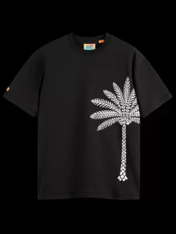 Fashion Scotch & Soda Palm tree embroidery t-shirt Black