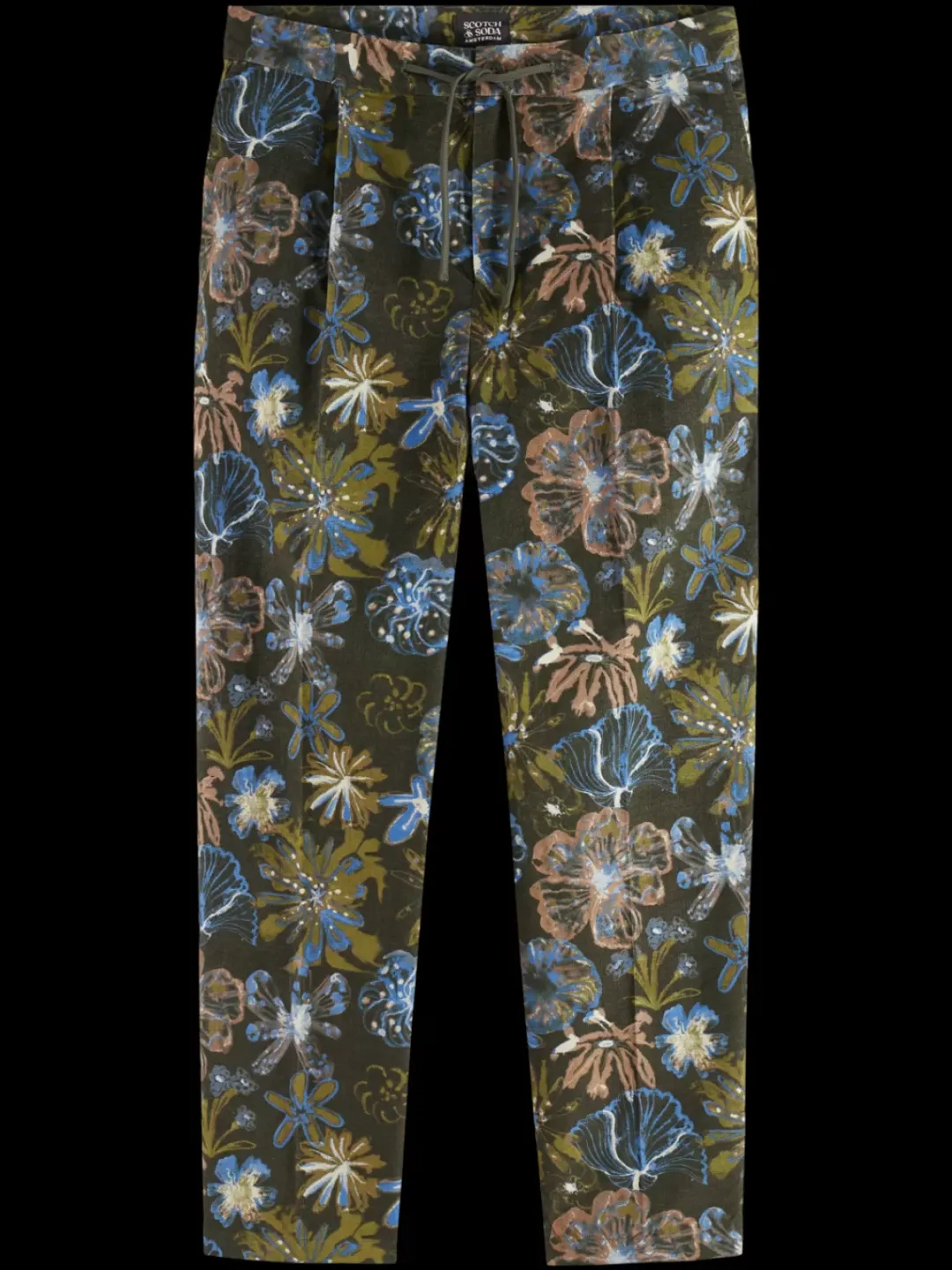 Clearance Scotch & Soda Pleated loose tapered printed velvet jogger MilitaryNightFlower
