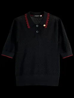Clearance Scotch & Soda Pointelle collared knitted tee
