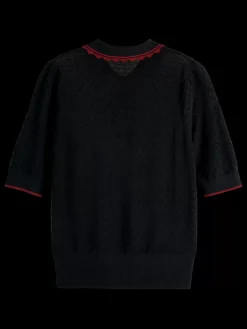 Clearance Scotch & Soda Pointelle collared knitted tee