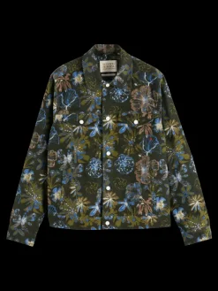 Fashion Scotch & Soda Printed velvet trucker jacket MilitaryNightFlower