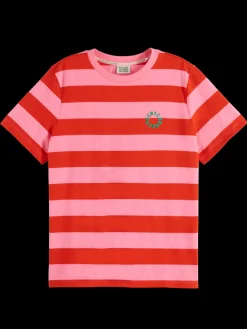 New Scotch & Soda REGULAR FIT STRIPED ORGANIC COTTON T-SHIRT FluoPink