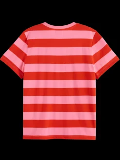 New Scotch & Soda REGULAR FIT STRIPED ORGANIC COTTON T-SHIRT FluoPink