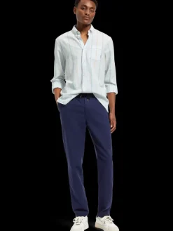 Fashion Scotch & Soda Regular fit yarn-dyed stripe cotton linen shirt Blue/WhiteStripe