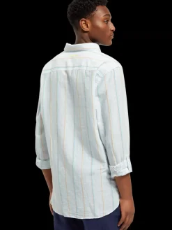 Fashion Scotch & Soda Regular fit yarn-dyed stripe cotton linen shirt Blue/WhiteStripe