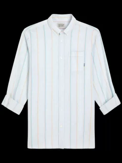 Fashion Scotch & Soda Regular fit yarn-dyed stripe cotton linen shirt Blue/WhiteStripe