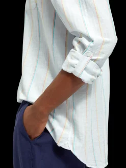 Fashion Scotch & Soda Regular fit yarn-dyed stripe cotton linen shirt Blue/WhiteStripe