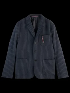 Discount Scotch & Soda RELAXED 3-BUTTON WOOL-BLEND PINSTRIPE BLAZER CharcoalStripe