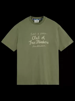 Outlet Scotch & Soda Relaxed fit artwork t-shirt GreenIvy