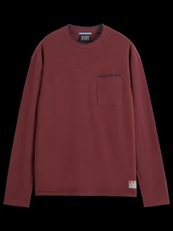 Online Scotch & Soda Relaxed fit blanket stitch slub longsleeve t-shirt Wine