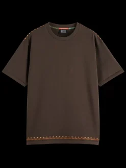 Online Scotch & Soda RELAXED FIT EMBROIDERY T-SHIRT Coffee