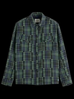 Online Scotch & Soda Relaxed fit patchwork shirt NavyCheck