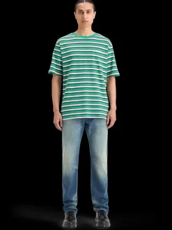Outlet Scotch & Soda RELAXED FIT STRUCTURE STRIPE T-SHIRT GreenWhiteMultiStripe
