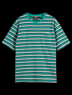 Outlet Scotch & Soda RELAXED FIT STRUCTURE STRIPE T-SHIRT GreenWhiteMultiStripe