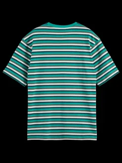 Outlet Scotch & Soda RELAXED FIT STRUCTURE STRIPE T-SHIRT GreenWhiteMultiStripe