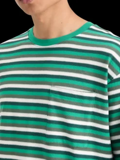 Outlet Scotch & Soda RELAXED FIT STRUCTURE STRIPE T-SHIRT GreenWhiteMultiStripe