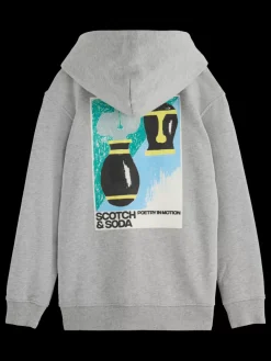Hot Scotch & Soda RELAXED-FIT ARTWORK ZIP-THROUGH HOODIE GreyMelange