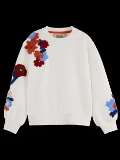 Online Scotch & Soda RELAXED-FIT EMBROIDERED CREWNECK OffWhite