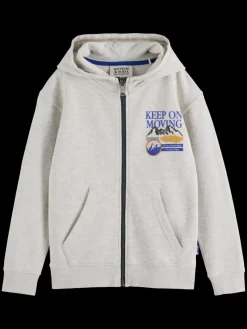 Outlet Scotch & Soda RELAXED-FIT ZIP-THROUGH ARTWORK HOODIE EcruMelange