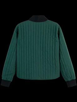 Clearance Scotch & Soda Reversible quilted bomber AmsterdamGreen/NieuwBlossomprint