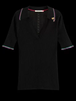 Outlet Scotch & Soda RIB COLLARED KNITTED TEE