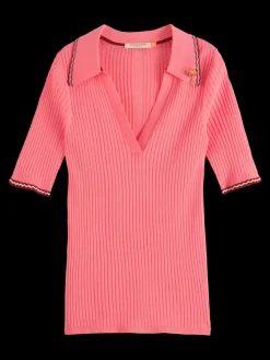 Outlet Scotch & Soda RIB COLLARED KNITTED TEE