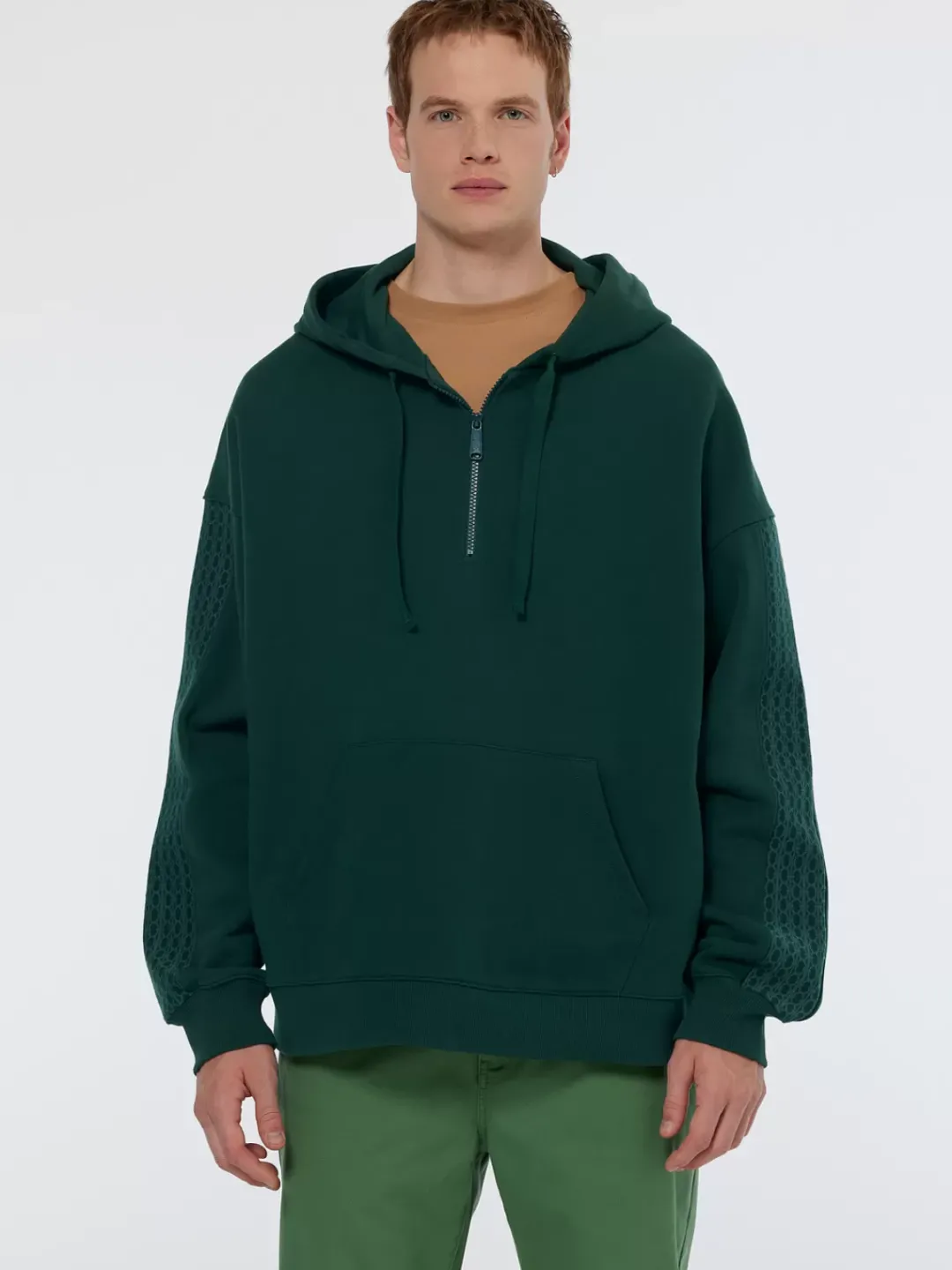 Clearance Scotch & Soda Rib insert zipped loose fit hoodie AmsterdamGreen