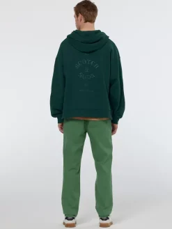 Clearance Scotch & Soda Rib insert zipped loose fit hoodie AmsterdamGreen