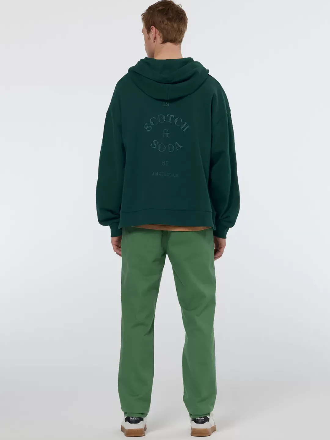 Clearance Scotch & Soda Rib insert zipped loose fit hoodie AmsterdamGreen