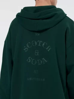 Clearance Scotch & Soda Rib insert zipped loose fit hoodie AmsterdamGreen