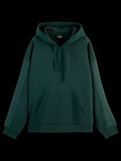 Clearance Scotch & Soda Rib insert zipped loose fit hoodie AmsterdamGreen