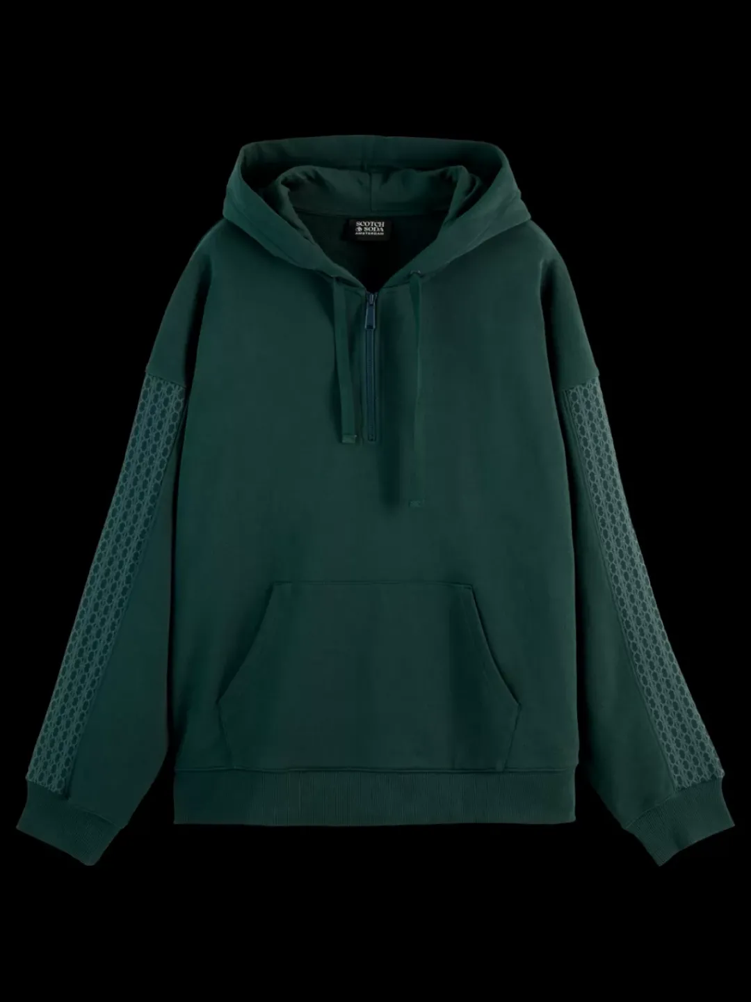 Clearance Scotch & Soda Rib insert zipped loose fit hoodie AmsterdamGreen