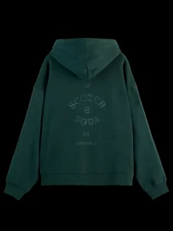 Clearance Scotch & Soda Rib insert zipped loose fit hoodie AmsterdamGreen