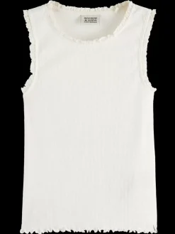 New Scotch & Soda RIBBED TANK WITH LITTLE RUFFLE OffWhite