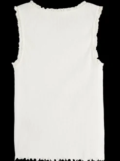 New Scotch & Soda RIBBED TANK WITH LITTLE RUFFLE OffWhite