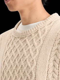 New Scotch & Soda ROUND NECK EXTRA DROPPED SHOULDER CHENILLE CABLE SWEATER Parchment