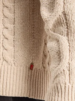New Scotch & Soda ROUND NECK EXTRA DROPPED SHOULDER CHENILLE CABLE SWEATER Parchment