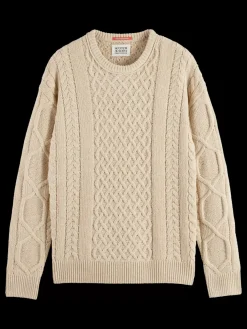 New Scotch & Soda ROUND NECK EXTRA DROPPED SHOULDER CHENILLE CABLE SWEATER Parchment
