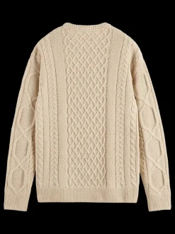 New Scotch & Soda ROUND NECK EXTRA DROPPED SHOULDER CHENILLE CABLE SWEATER Parchment