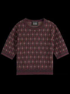 New Scotch & Soda SHORT SLEEVE JACQUARD PULLOVER DarkBordeaux