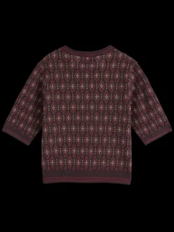 New Scotch & Soda SHORT SLEEVE JACQUARD PULLOVER DarkBordeaux