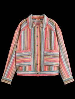 Best Scotch & Soda SHORT TRUCKER JACKET IN MULTI COLOUR STRIPE VibrantStripe