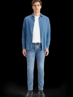 Online Scotch & Soda Smart indigo lightweight denim shirt with sleeve adjusters WashedIndigo