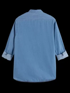 Online Scotch & Soda Smart indigo lightweight denim shirt with sleeve adjusters WashedIndigo