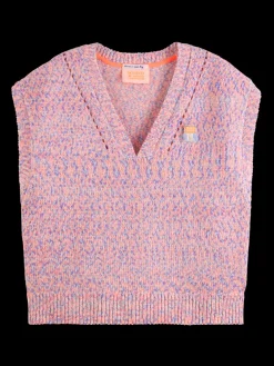 Online Scotch & Soda SPACE DYE V NECK KNITTED TANK PinkSpaceDye
