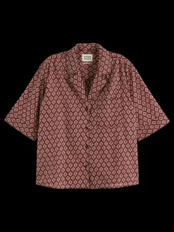 Discount Scotch & Soda Ss shirt lurex print GeoFlowerBordeaux