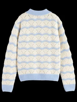 Online Scotch & Soda STRIPE BOXY PULLOVER WITH COLLAR PacificBlue